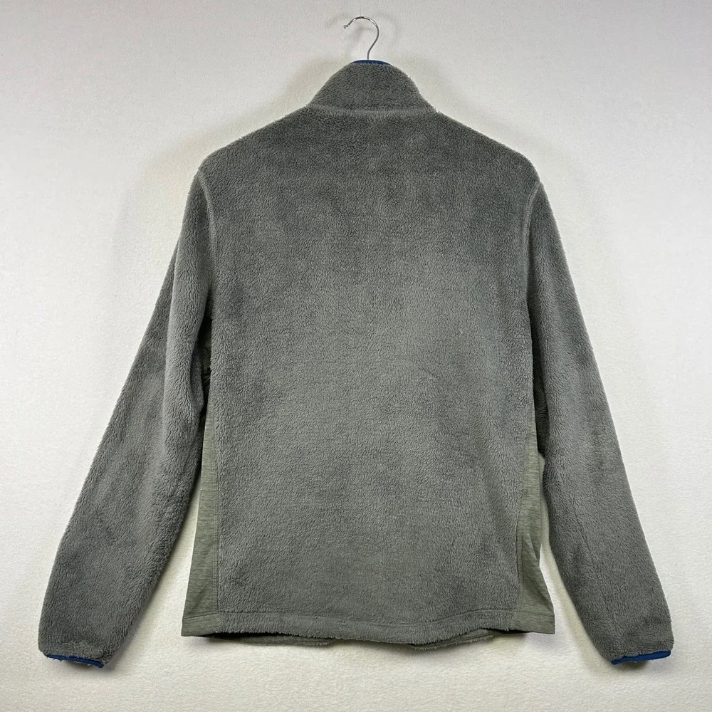LLBean Mens Fleece Jacket Full Zip Gray Blue Trim‎ Pockets Size Medium